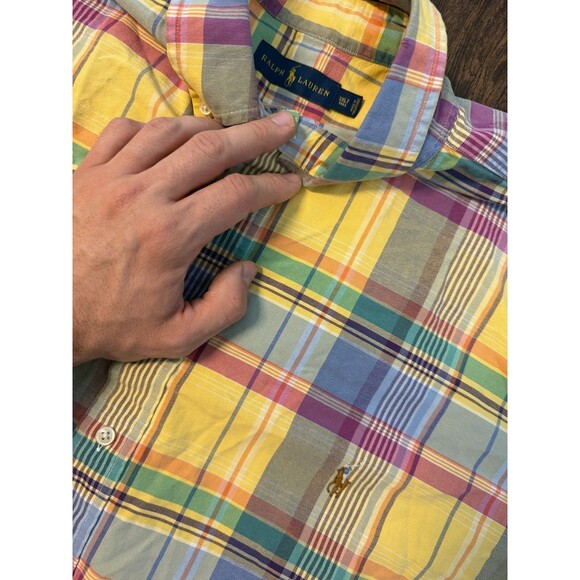 Polo Ralph Lauren 3XLT Plaid Cotton Short Sleeve Button Down Shirt Flesh Pony - Picture 2 of 10